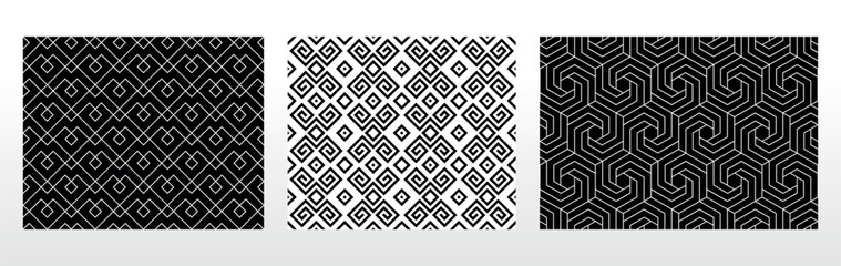Geometric set of seamless black and white patterns. Simple vector graphics.