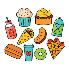 Hand Drawn snacks food vector art collection on white background for healthy food project