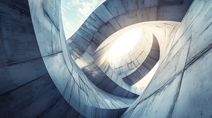 Fototapeta premium Futuristic Abstract Architecture with Curved Concrete Forms and Sunlight photo