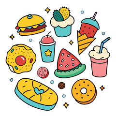 Hand Drawn snacks food vector art collection on white background for healthy food project
