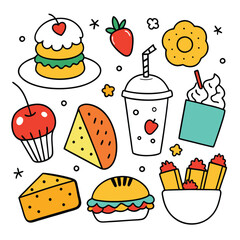 Hand Drawn snacks food vector art collection on white background for healthy food project