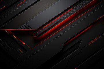Abstract design: sharp black and red lines with layered geometric patterns in a modern style