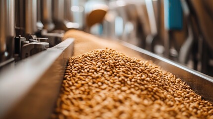 Wheat grains cascading in a commercial food production facility