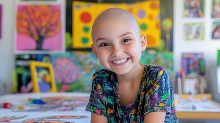 Smiling Child in Colorful Art Studio Portrait