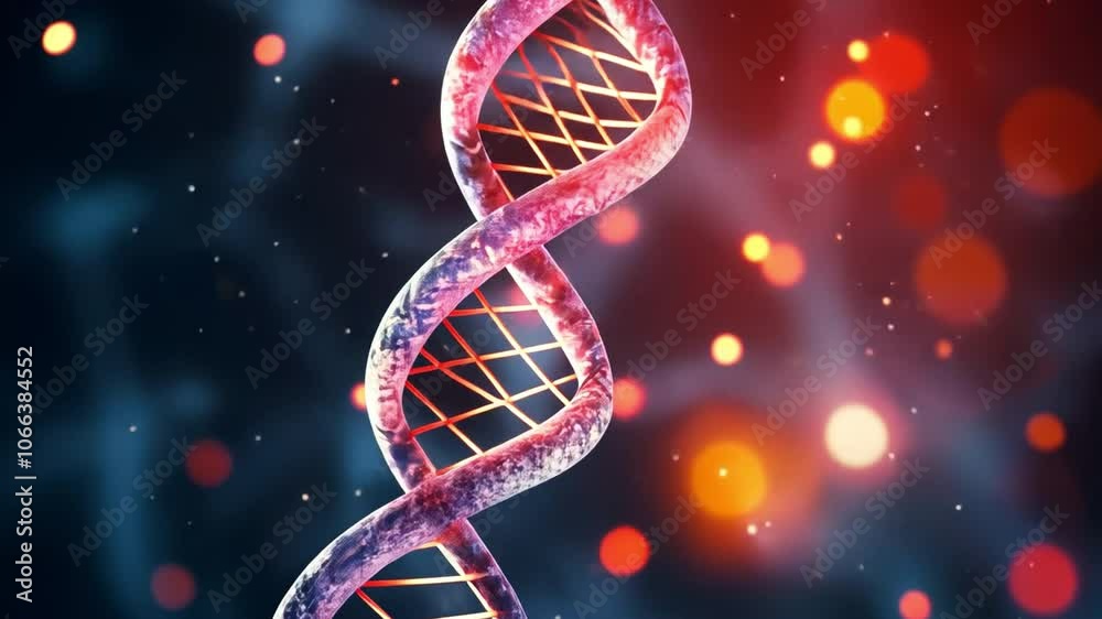 Aufkleber DNA Double Helix: A close-up, detailed rendering of a DNA double helix, showcasing its intricate structure with a striking interplay of light and color against a mesmerizing background.