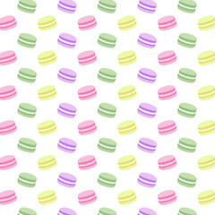 seamless pattern with macarons on white background, food illustration, eps 10