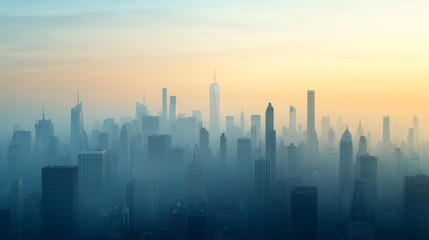 Fototapeta premium Cyberpunk Cityscape at Dawn with Fog and Light