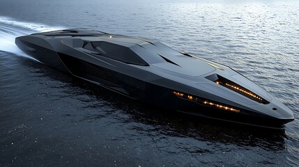 Fototapeta premium Sleek Racing Speedboat Cutting Through Ocean Waves