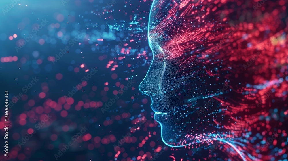 Poster artificial intelligence is forming from data streams, creating a futuristic concept related to machi
