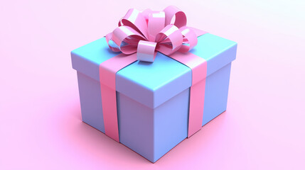 Fototapeta premium beautifully wrapped gift box in blue with pink ribbon, perfect for seasonal promotions and celebrations. This charming design adds festive touch to any occasion