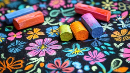 Colorful Chalk on Vibrant Floral Background