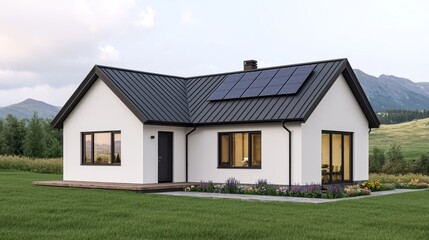 Obraz premium Modern House with Solar Panels in Nature