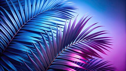 Light and shade creating a beautiful contrast on a palm leaf background in blue and purple tones, palm leaf, light, shade