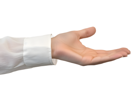 A hand in a white shirt holds something on transparent background - Powered by Adobe