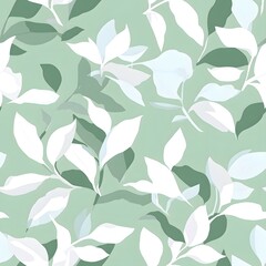 Seamless pattern with delicate white leaves on a soft green background.