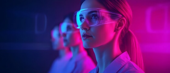 A team of medical professionals utilizing advanced AI powered diagnostic tools in a sleek modern and minimalistic digital workspace