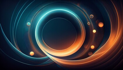 abstract background of light blue and orange circular lines on dark background