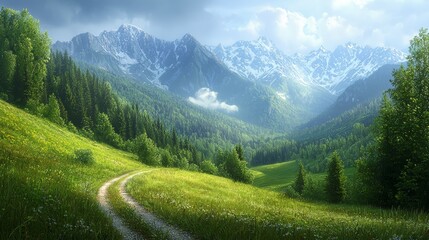 Obraz premium Curving Road Through Lush Mountain Landscape