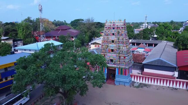 High angle view of Beautiful Temple in Kerala, Single Peepul tree near the temple
