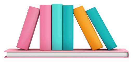 Discover the vibrant world of colorful books arranged aesthetically on a decorative shelf transparent background