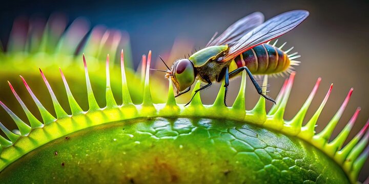 Macroshot of Venus flytrap capturing a fly , Carnivorous plant, Close-up, Predator, Insectivorous