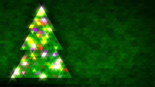 Christmas tree made of triangles with copy space. Loop section from 5:00-20:00. Green background.