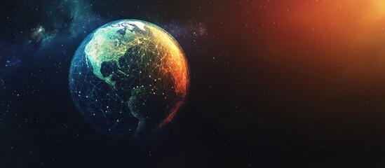 Fototapeta premium Earth low poly art illustration. 3d polygonal planet. Astronomy concept with connected dots and lines. Universe space