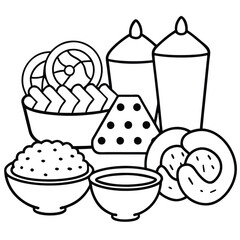 Line Art snacks food vector art collection on white background for healthy food project