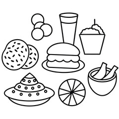 Line Art snacks food vector art collection on white background for healthy food project