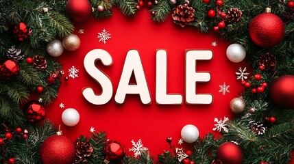 Bright red banner with bold white letters spelling out Sale against a festive background
