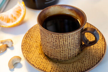 coffee break before bookshelf