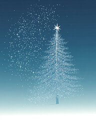 christmas tree, stars, illustrated, card, background, social, tile
