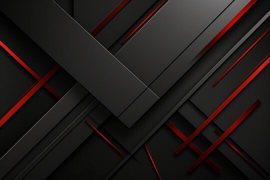 Dynamic interplay of black and red geometric shapes on a dark background creates an engaging visual