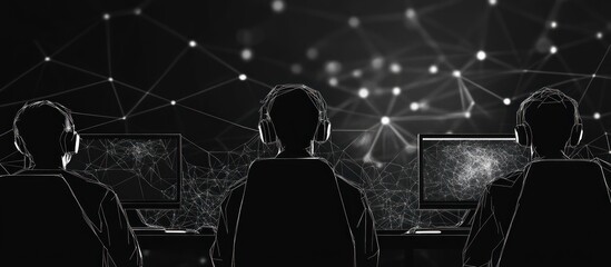 Esport low poly wireframe banner vector template. Multiplayer competition, video game tournament black and white