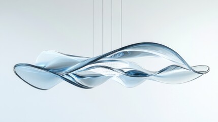 A light fixture with flowing, translucent blue glass shapes.