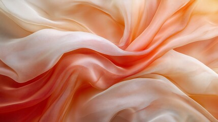 Obraz premium A close-up image of a soft, flowing fabric with a gradient of beige and orange colors. The fabric is draped in a way that creates soft, gentle curves and folds, giving it a luxurious and elegant feel.