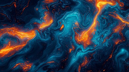 Abstract Swirling Blue and Orange Liquid Marble Texture Background