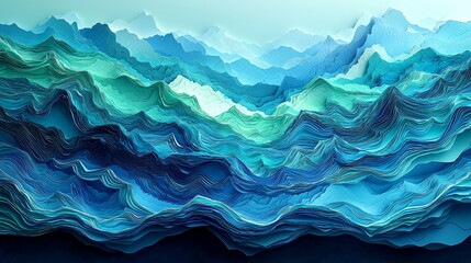 Fototapeta premium Abstract Paper Art of Mountains and Waves