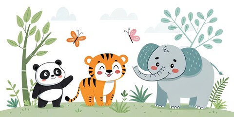 Naklejka premium minimalist cute cartoon endangered species background