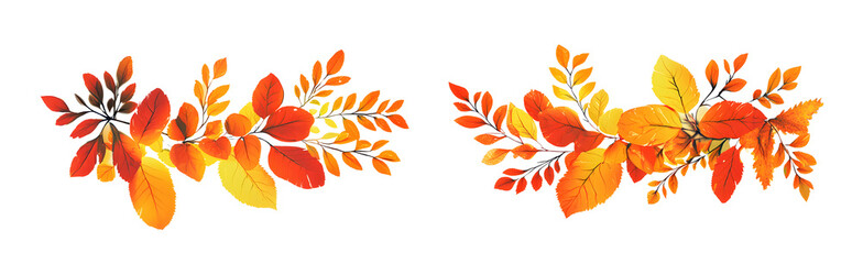 Naklejka premium Bright Autumn Foliage and Leaf Decorative Border Vector Set