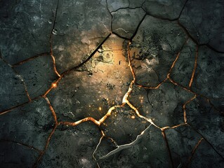 Obraz premium Abstract Glowing Cracks on Dark Stone Texture - Grunge Background