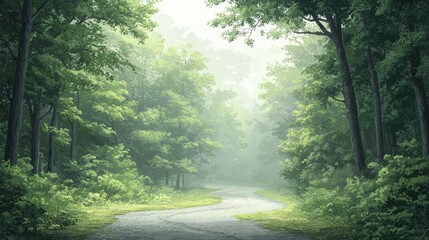 Fototapeta premium Misty Forest Road in a Tranquil Landscape