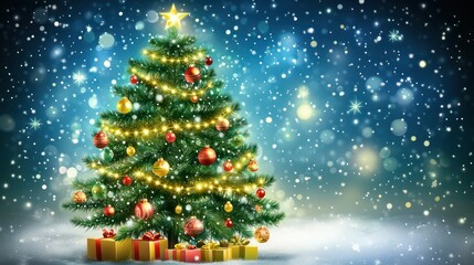 Obraz premium Christmas Tree With Baubles And Blurred Shiny Lights