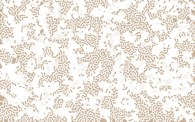 Brown and white reaction diffusion background. Monochrome turing pattern. Overlay template. Vector illustration
