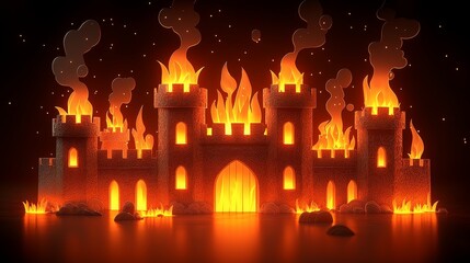 Obraz premium Castle Firewall in Flames for Digital Protection Art