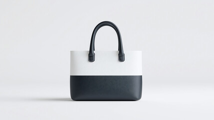 stylish black and white tote bag mockup is displayed in front view on light background, showcasing its elegant design and simplicity