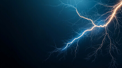 Dynamic blue lightning bolt against dark sky, showcasing electric energy and power. vivid glow and intricate branches create dramatic and electrifying visual effect