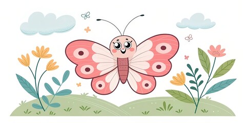 minimalist cute cartoon butterfly wildlife background
