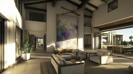 Fototapeta premium Spacious Loft with High Ceilings and Exposed Beams