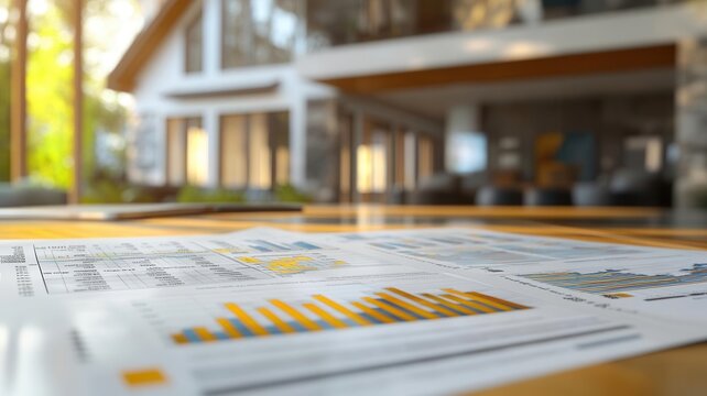 Financial planner showing printed mortgage rate charts, focus on reducing costs, photo-realistic setting